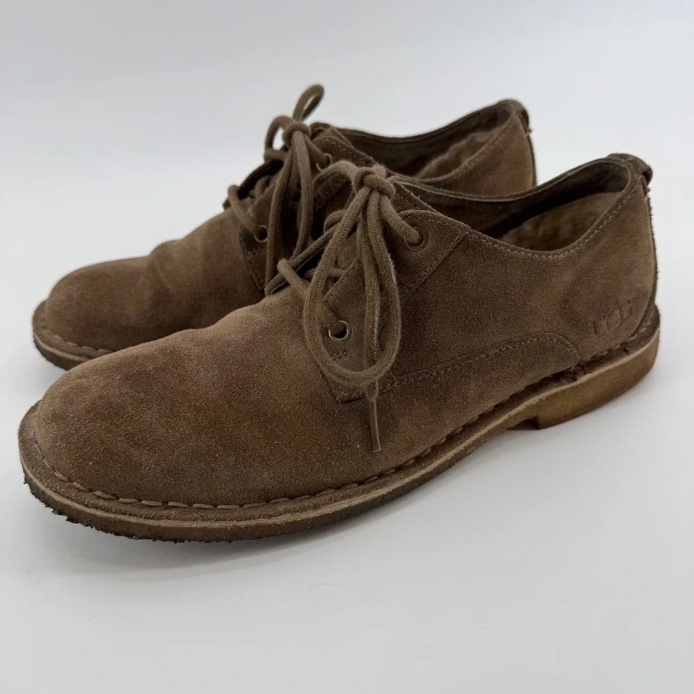 UGG Men's Brown Suede Oxford Shoes Size 8 Sheepskin Lined Lace‎ Up